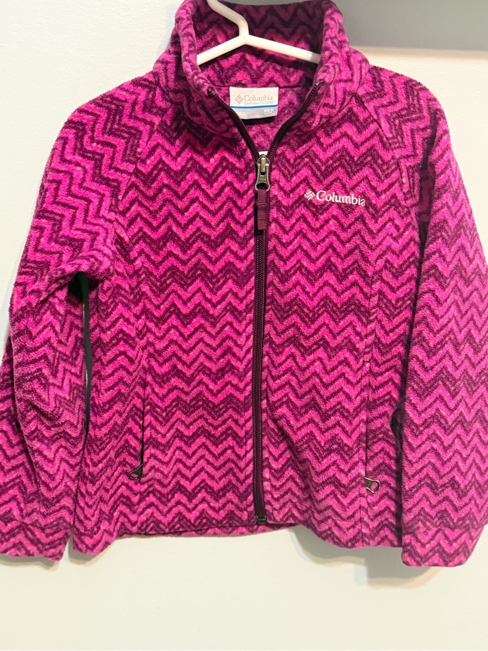 Columbia Girls' Magenta Chevron Full-Zip Fleece Jacket